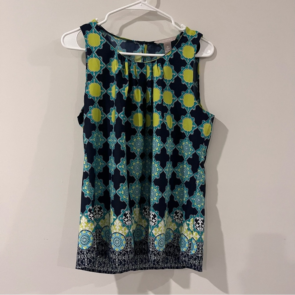 Banana Republic Women’s Geometric Sleeveless Blouse Medium Yellow Blue
